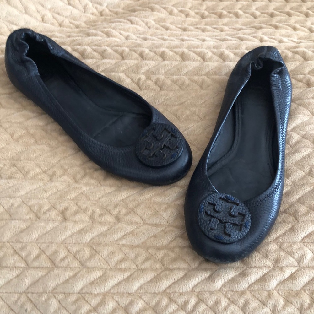 Tory Burch Pebbled Black Leather Flats